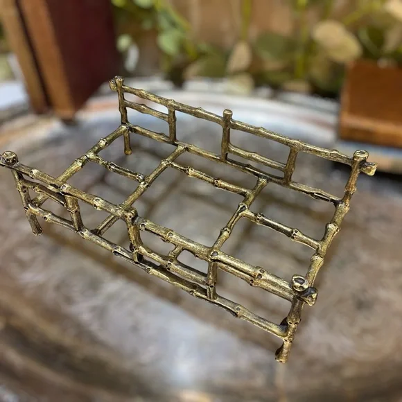 Brass Bamboo Mail Napkin Towel Holder Vintage Hollywood Regency Old World Charm - Picture 3 of 6